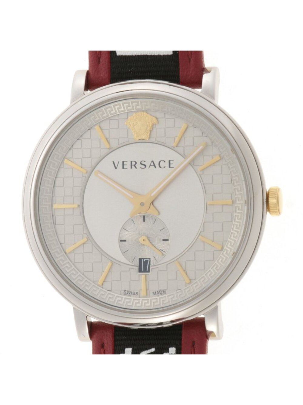 Versace Circle Vebq Watch SS Stainless Steel Leather Nylon Strap Silver Dial